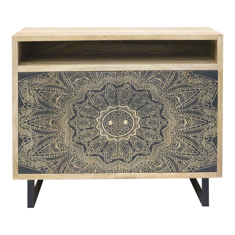 Furniture of America Druze Wood 2-Door Cabinet in Natural and Black