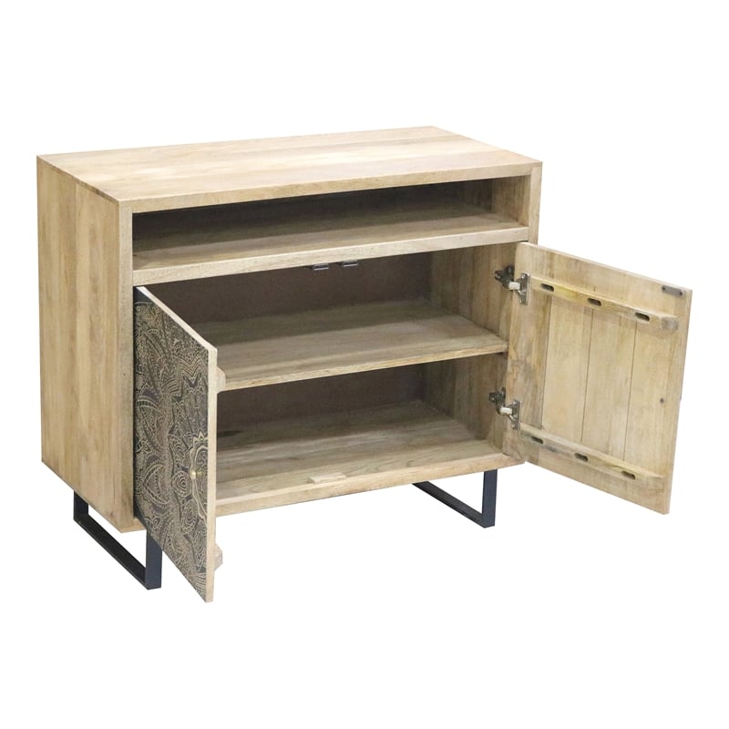 Furniture of America Druze Wood 2-Door Cabinet in Natural and Black
