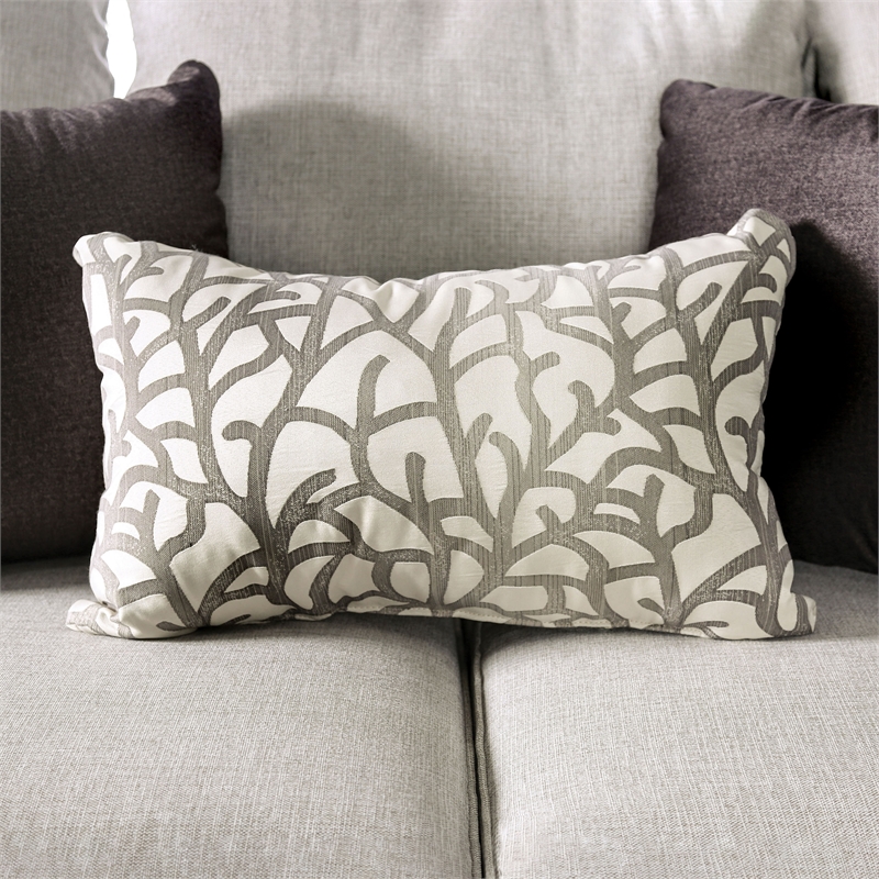 Furniture of America Wendl Transitional Fabric Nailhead Trim Sofa in Light Gray