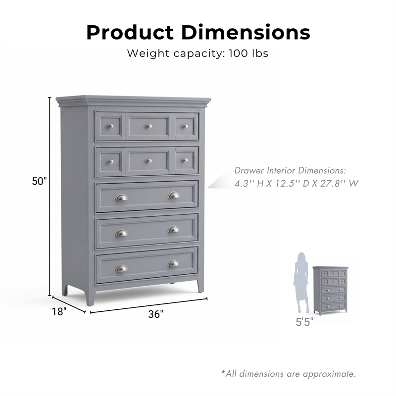 Furniture of America Ender Transitional Wood 5-Drawer Chest in Gray
