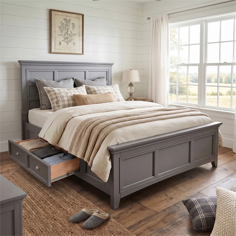Furniture of America Ender Transitional Wood Queen Bed with Drawers in Gray