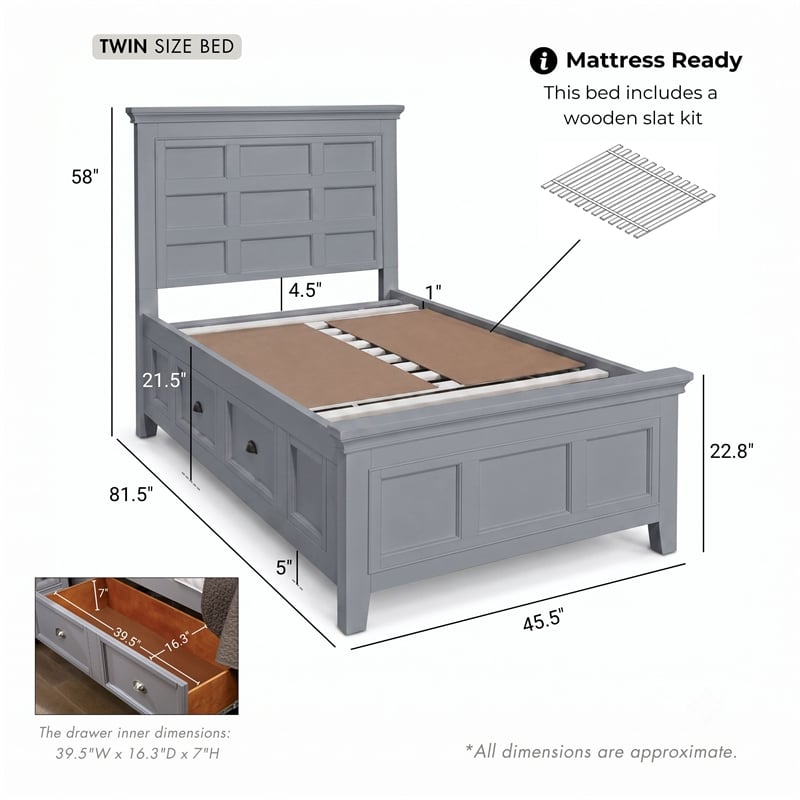 Furniture of America Ender Transitional Wood Twin Bed with Drawers in Gray