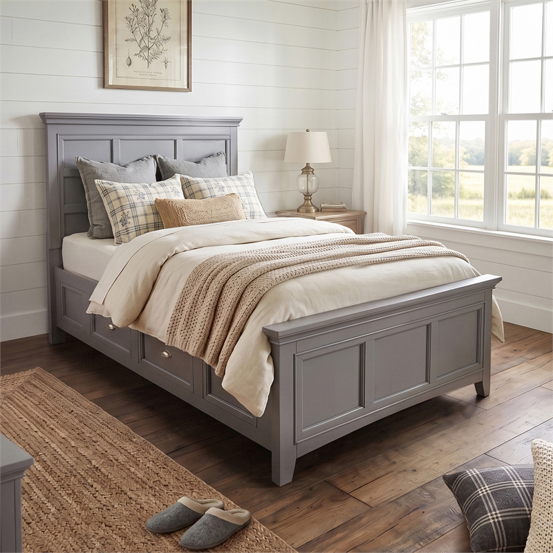 Furniture of America Ender Transitional Wood Twin Bed with Drawers in Gray