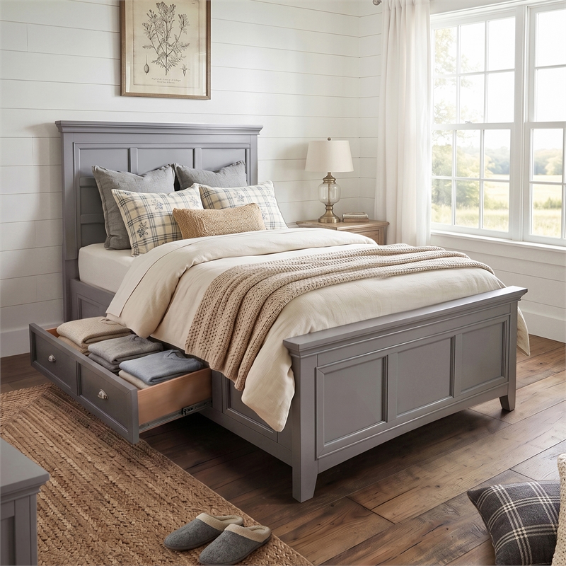 Furniture of America Ender Transitional Wood Twin Bed with Drawers in Gray