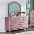 Furniture of America Gijit Glam Fabric 2-Piece Dresser and Mirror Set in Pink