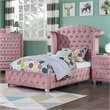 Furniture of America Gijit Glam Fabric Wingback Tufted Twin Bed in Pink