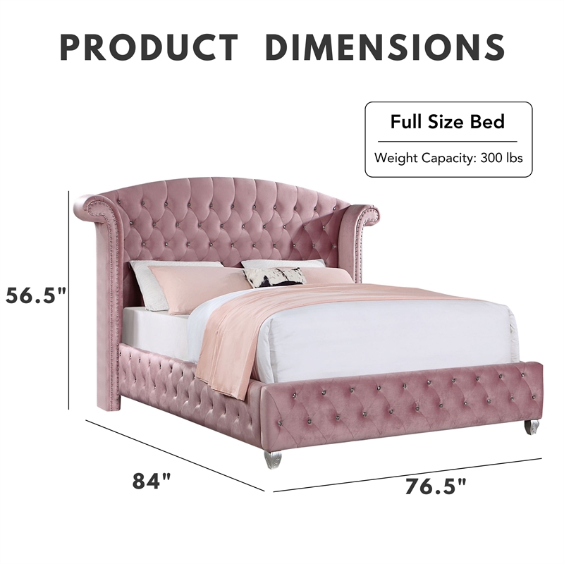FOA Gijit 3-Piece Pink Fabric Wingback Bedroom Set - Full + 2 Nightstands