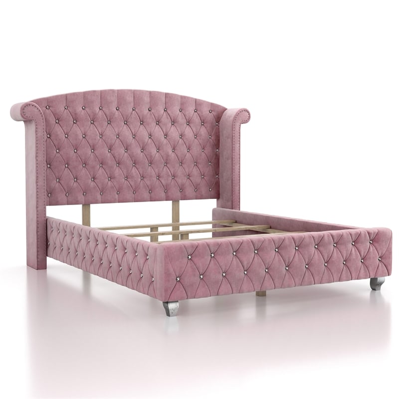 FOA Gijit 3-Piece Pink Fabric Wingback Bedroom Set - Twin + 2 Nightstands