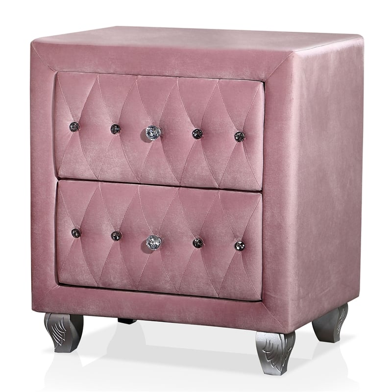 FOA Gijit 5pc Pink Fabric Bedroom Set - Full + 2 Nightstands + Dresser + Mirror