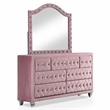 FOA Gijit 5pc Pink Fabric Bedroom Set - Full + 2 Nightstands + Dresser + Mirror