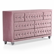 FOA Gijit 5pc Pink Fabric Bedroom Set - Full + 2 Nightstands + Dresser + Mirror