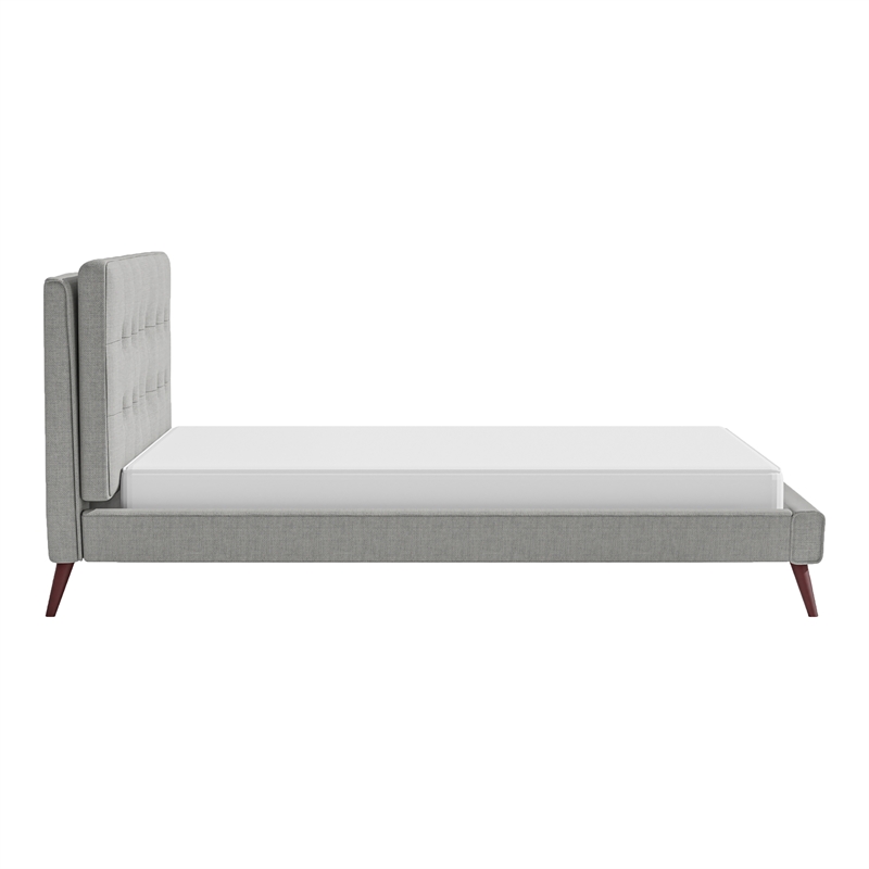 Furniture of America Macki Mid-century Modern Fabric Tufted Cal King Bed in Gray