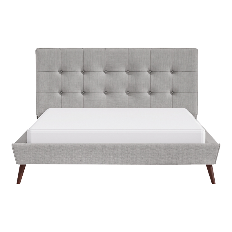 Furniture of America Macki Mid-century Modern Fabric Tufted King Bed in Gray