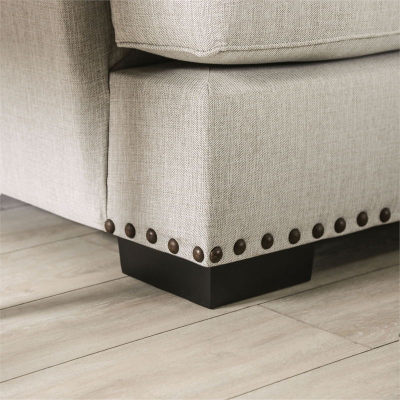 Furniture of America Wendl Fabric Light Gray Nailhead Trim Sofa and Care Kit