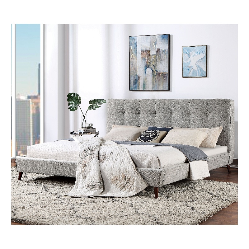 Furniture of America Macki Fabric Tufted Gray King Bed and Care Kit