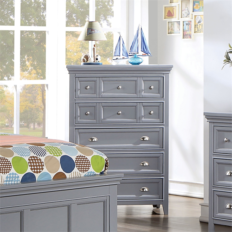 Furniture of America Ender Transitional Wood 5-Drawer Gray Chest and Care Kit