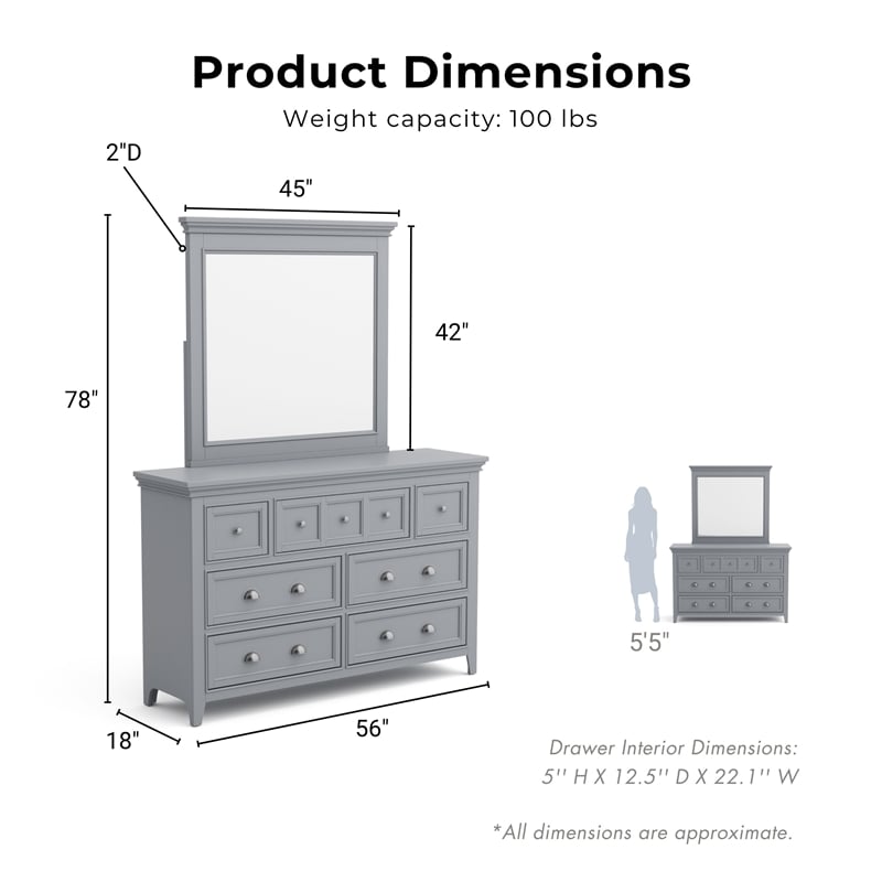 Furniture of America Ender Wood 7-Drawer Gray Dresser with Mirror and Care Kit