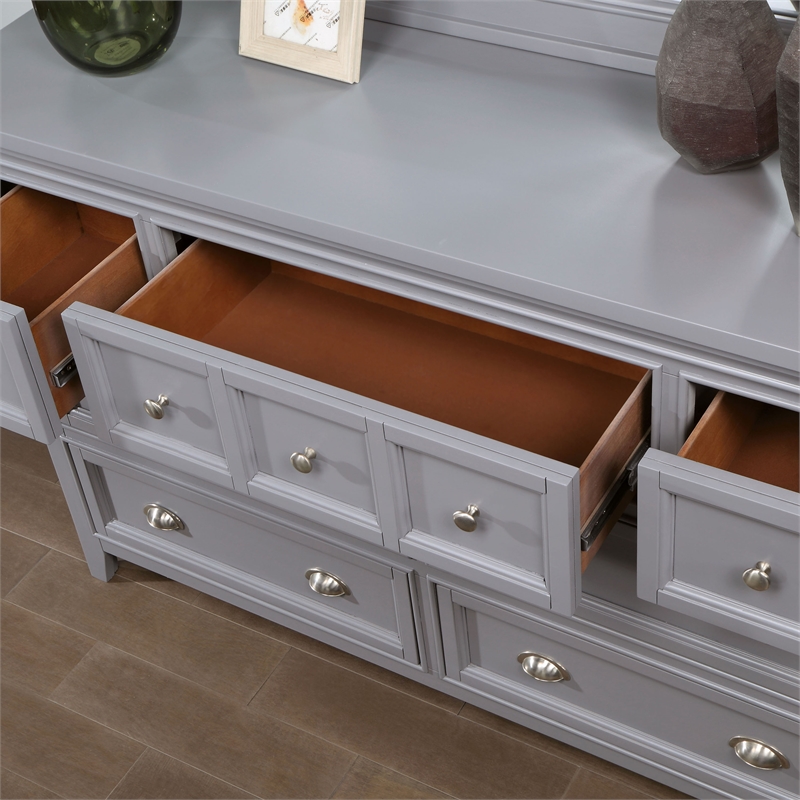 Furniture of America Ender Wood 7-Drawer Gray Dresser with Mirror and Care Kit