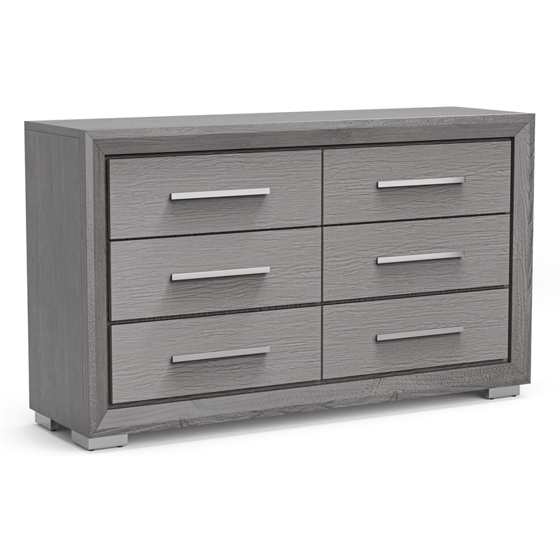 Furniture of America Iden Wood 6-Drawer Dresser with LED Mirror in Gray