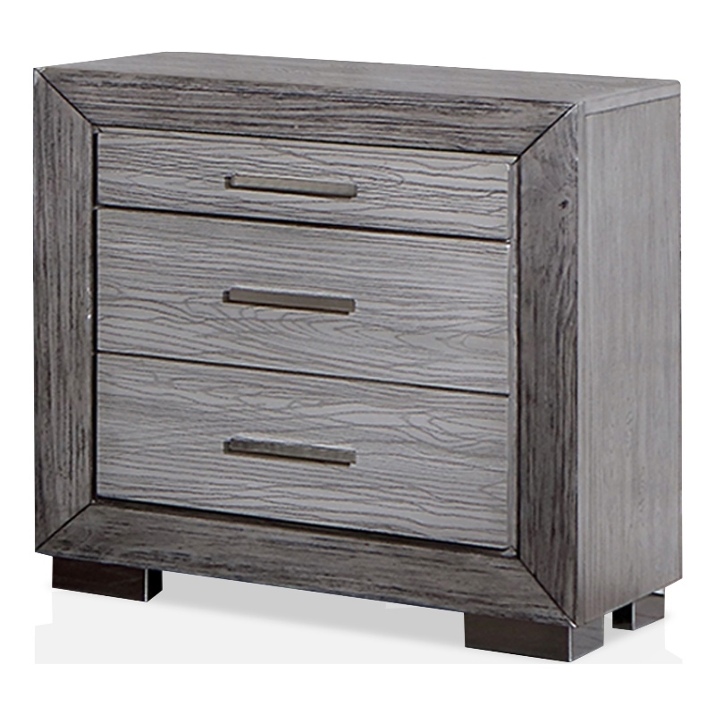 Furniture of America Iden Transitional Wood Nightstand with USB Port in Gray