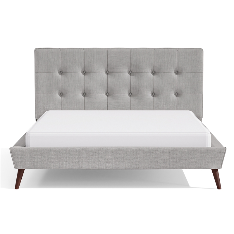 Furniture of America Macki Mid-Century Modern Fabric Tufted Full Bed in Gray
