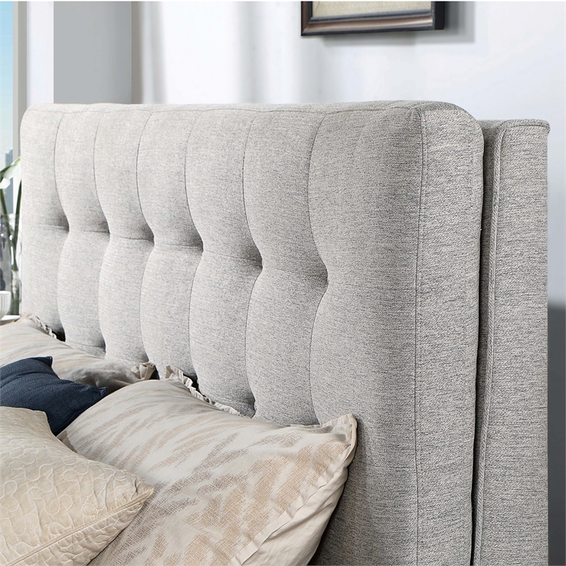 Furniture of America Macki Mid-Century Modern Fabric Tufted Full Bed in Gray