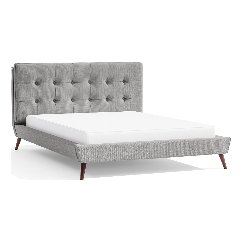 Furniture of America Macki Mid-Century Modern Fabric Tufted Full Bed in Gray