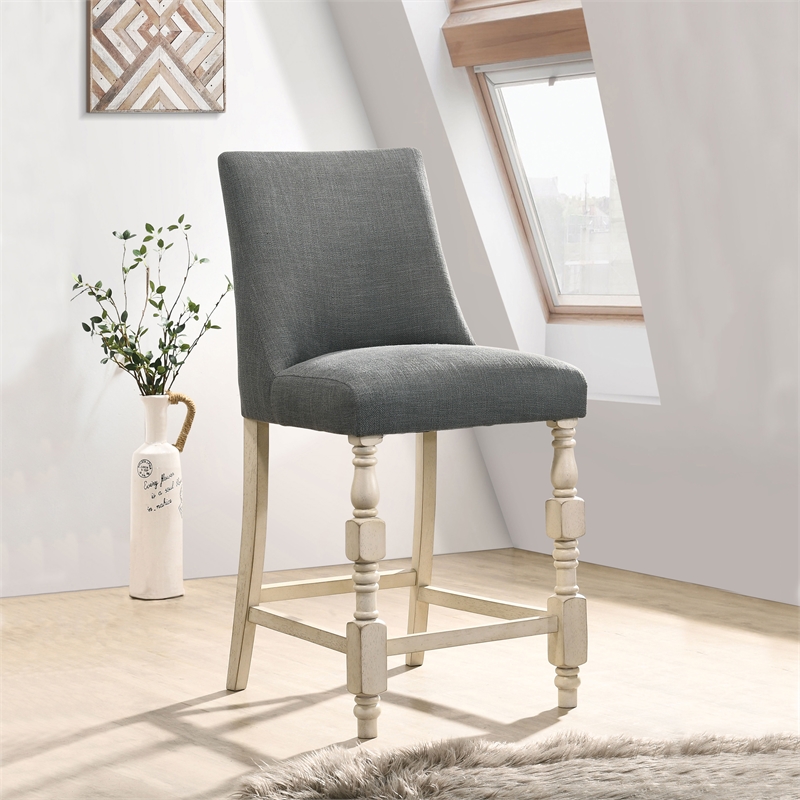 Furniture of America Weighton Fabric Counter Chairs in Ivory and Gray (Set of 2)