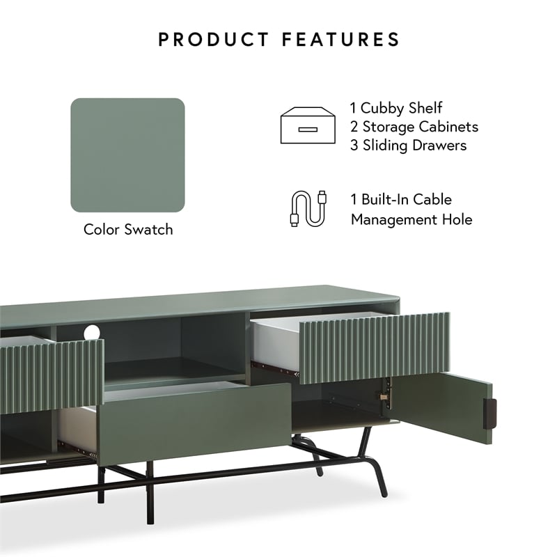 Furniture Of America Haft Wood Multi-Storage TV Stand in Sage Green and Black