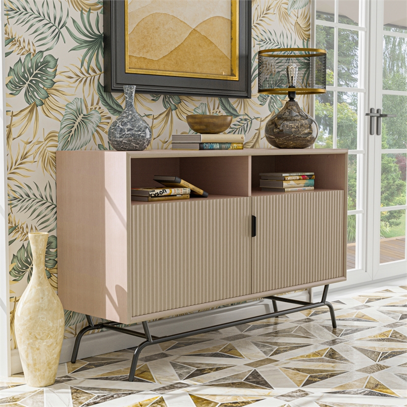 Furniture Of America Haft Wood Multi-Storage Console in Tanned Pink and Black