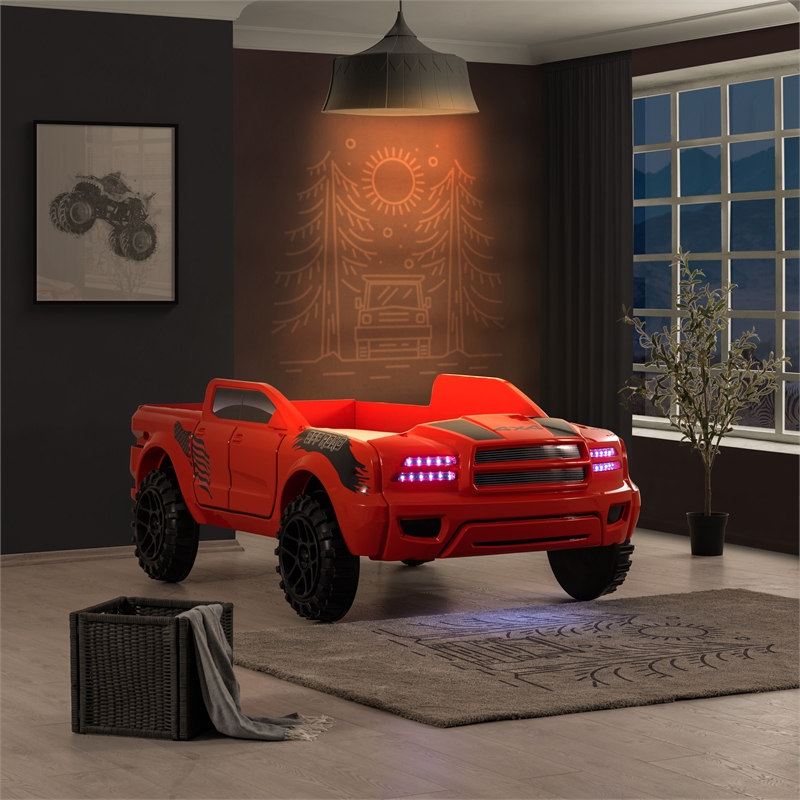 Furniture of America Spela Off-Road Truck Twin Wood Bed in Red