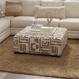 Furniture of America Rena Transitional Chenille Square Ottoman in Ivory and Tan