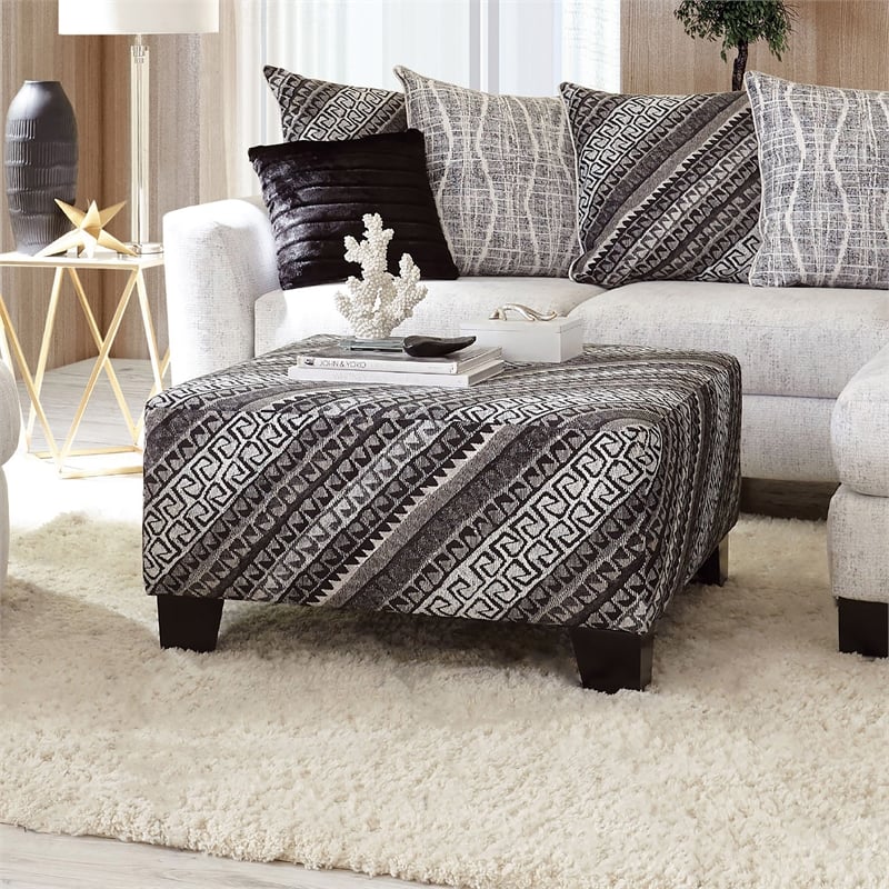 Furniture of America Rena Transitional Suede Square Ottoman in Black Pattern