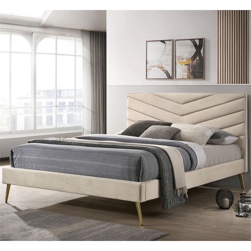 Furniture of America Flyn Fabric Tufted Headboard California King Bed in Beige