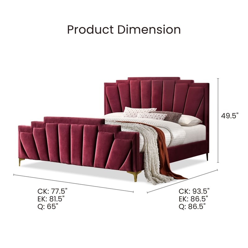 Furniture of America Glanz Glam Fabric Tufted California King Bed in Red