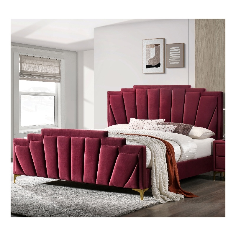 Furniture of America Glanz Glam Fabric Tufted King Bed in Red