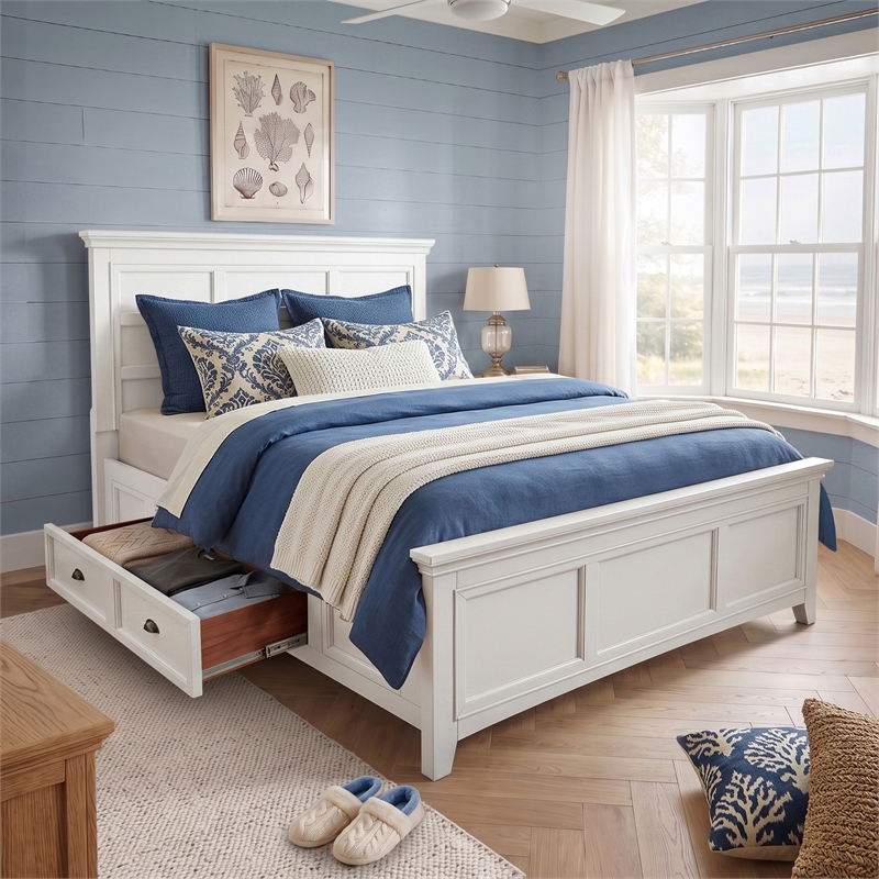 Furniture of America Ender Transitional Wood 2-Drawer Queen Bed in White