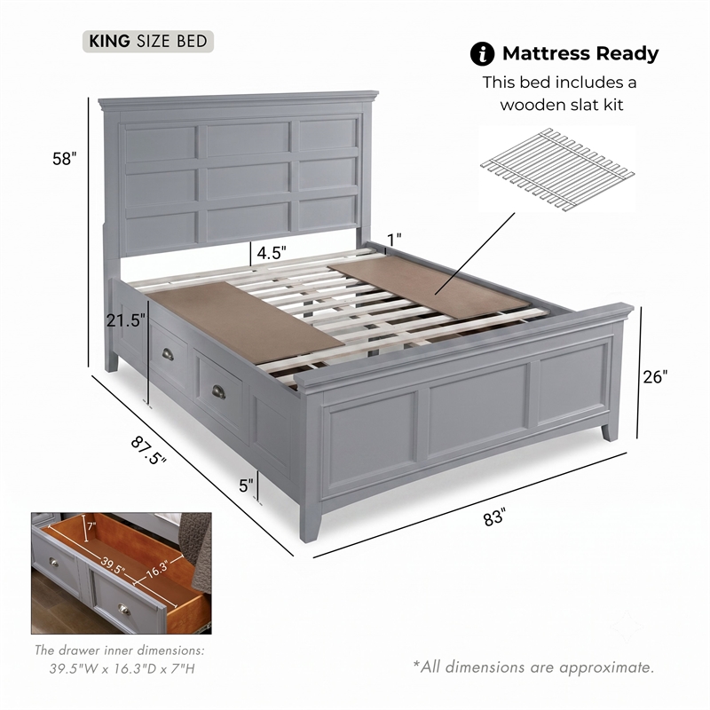 Furniture of America Ender Transitional Wood 2-Drawer King Bed in Gray