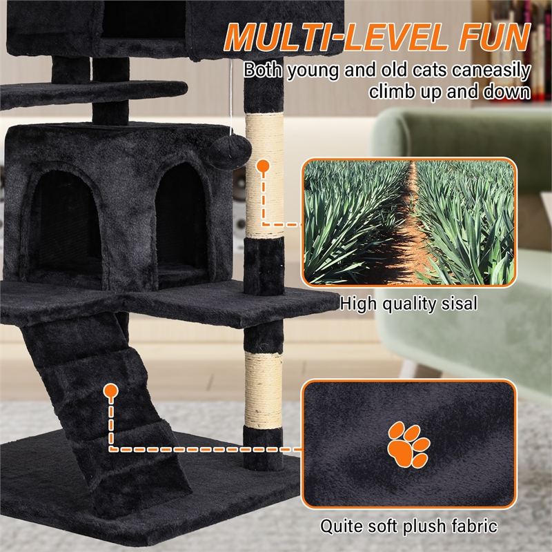 Furniture of America Poki Transitional Wood Cat Condo Tree Tower in Dark Gray