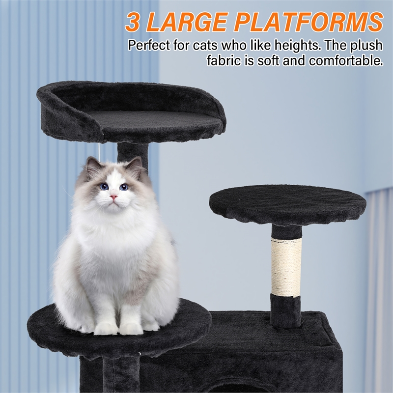 Furniture of America Poki Transitional Wood Cat Condo Tree Tower in Dark Gray