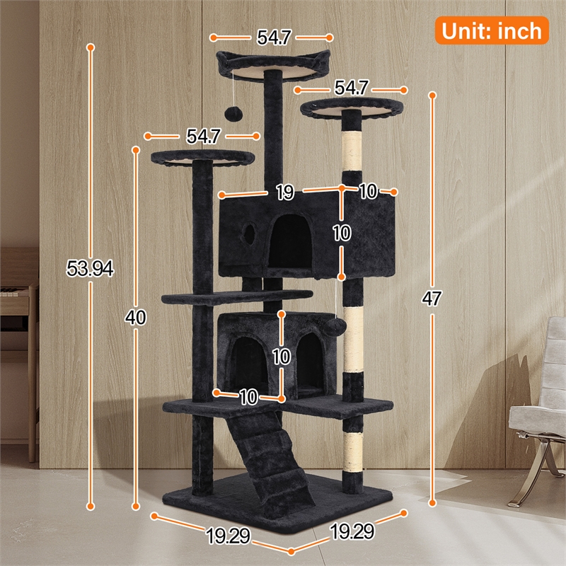 Furniture of America Poki Transitional Wood Cat Condo Tree Tower in Dark Gray