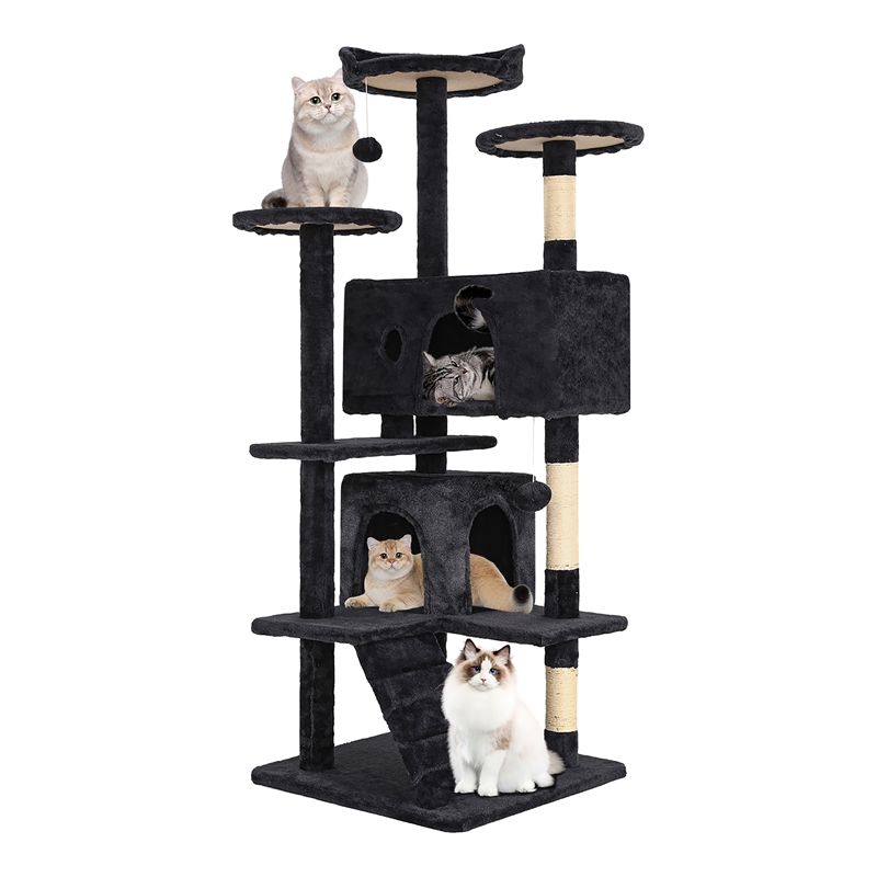 Furniture of America Poki Transitional Wood Cat Condo Tree Tower in Dark Gray