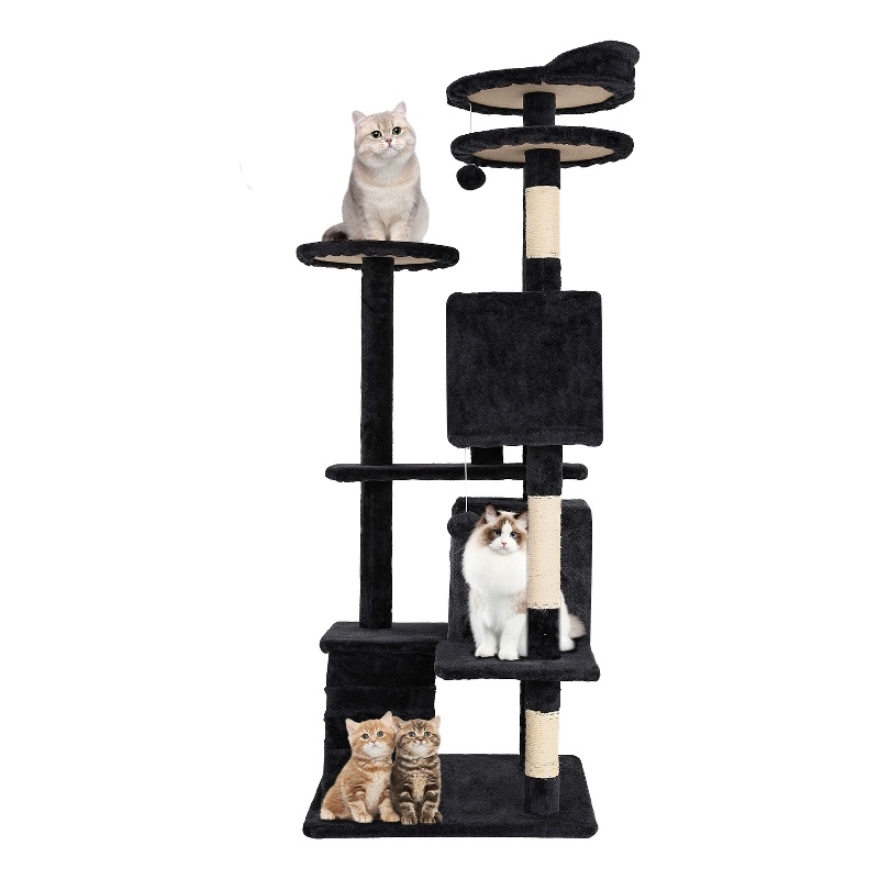 Furniture of America Poki Transitional Wood Cat Condo Tree Tower in Dark Gray
