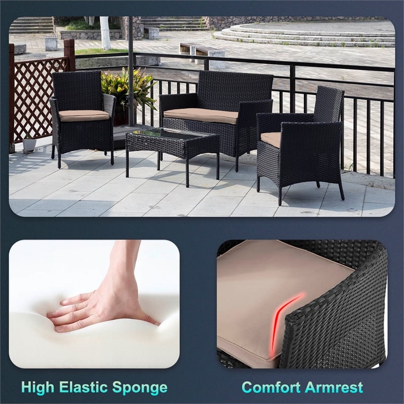 Furniture of America Meng 4-Piece Outdoor Wicker / Rattan Bistro Set in Black