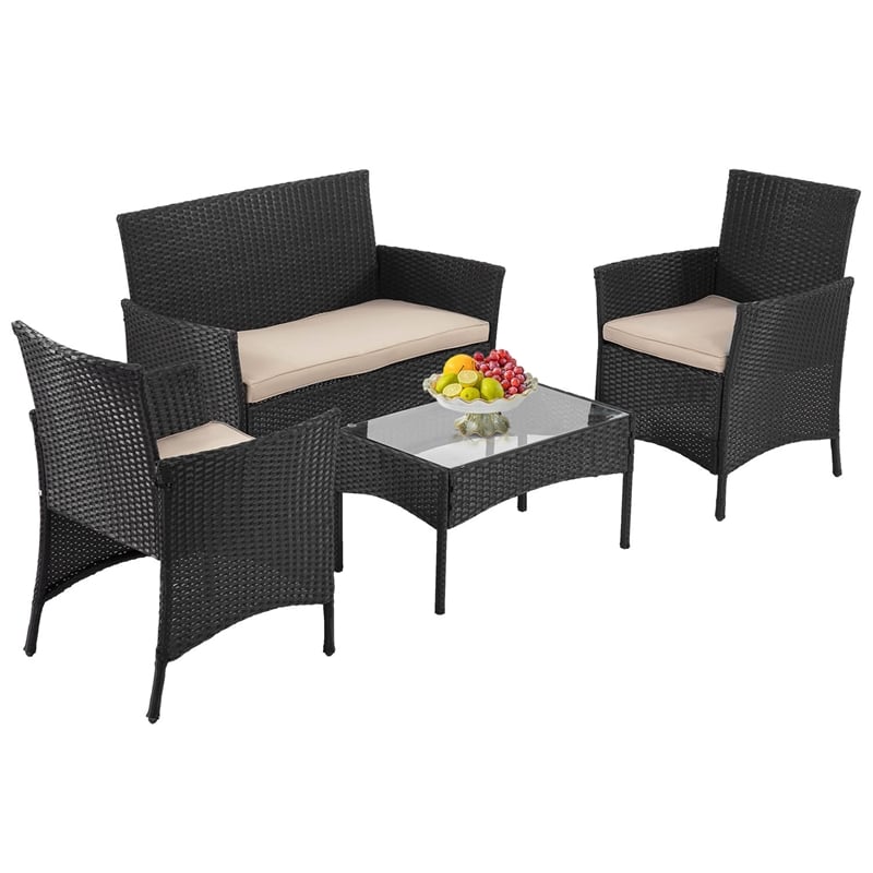 Furniture of America Meng 4-Piece Outdoor Wicker / Rattan Bistro Set in Black