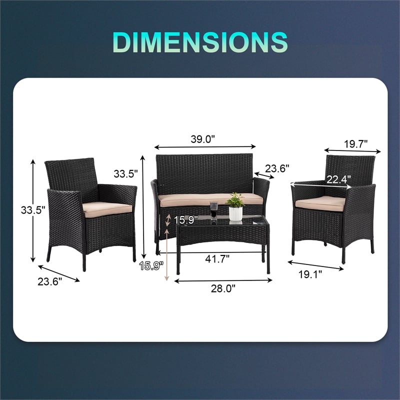 Furniture of America Meng 4-Piece Outdoor Wicker / Rattan Bistro Set in Black