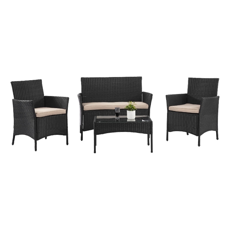 Furniture of America Meng 4-Piece Outdoor Wicker / Rattan Bistro Set in Black