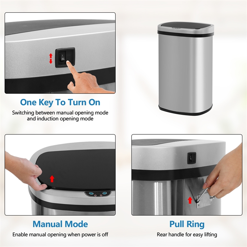 Furniture of America Rena Modern Stainless Steel Kitchen Trash Can in Silver