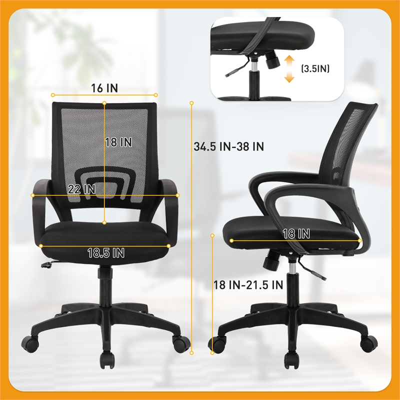 Furniture of America Ergo Swivel Stainless Steel & Mesh Office Chair in Black