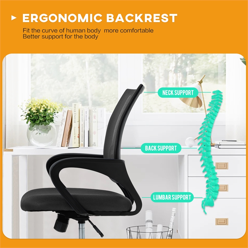 Furniture of America Ergo Swivel Stainless Steel & Mesh Office Chair in Black